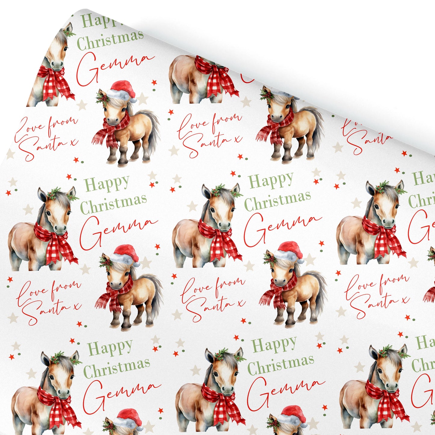 Childrens Pony Gift Wrap Wrapping Paper, Cute Horses, Personalised Girls or Boys Paper, Gift Wrap for Her For Him