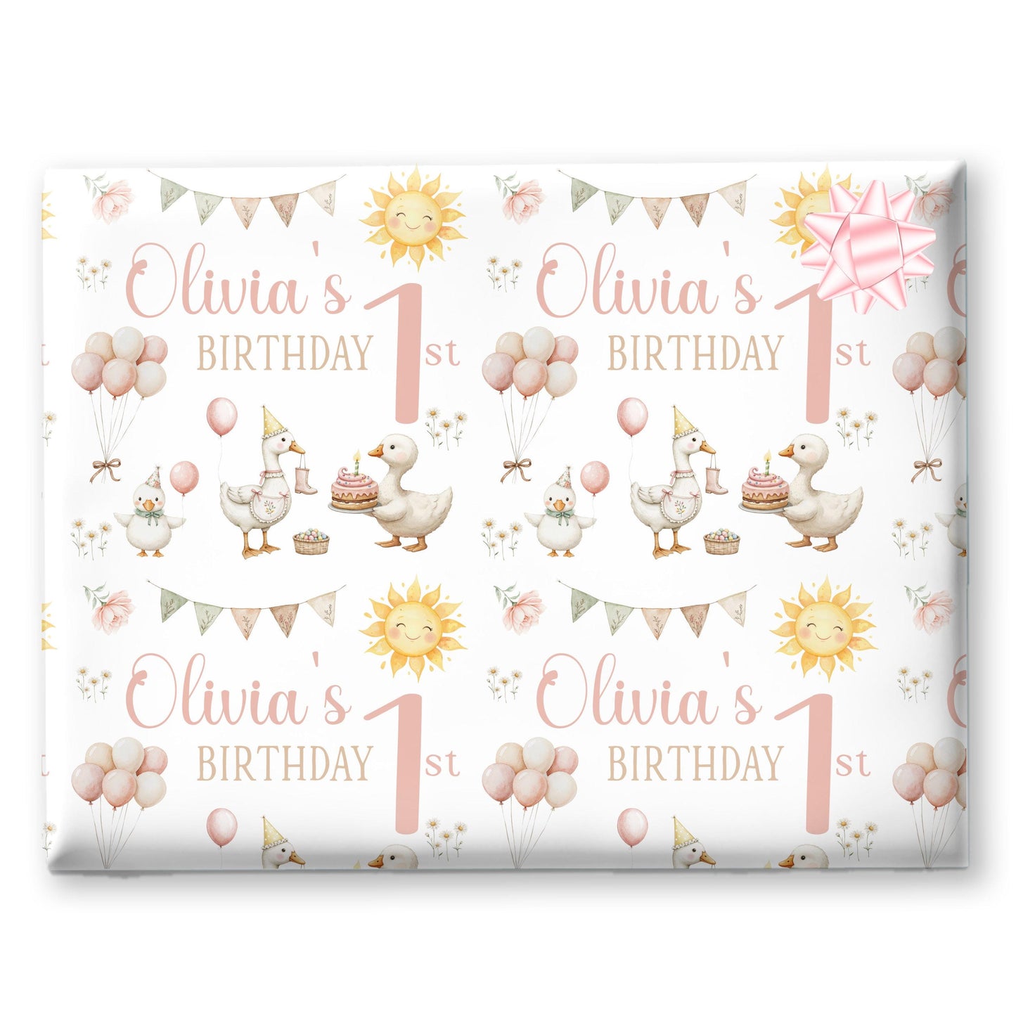 Personalised Children's Birthday Wrapping Paper – Pastel Party Ducks Design | Custom Name Gift Wrap | Cute Duck Birthday Theme