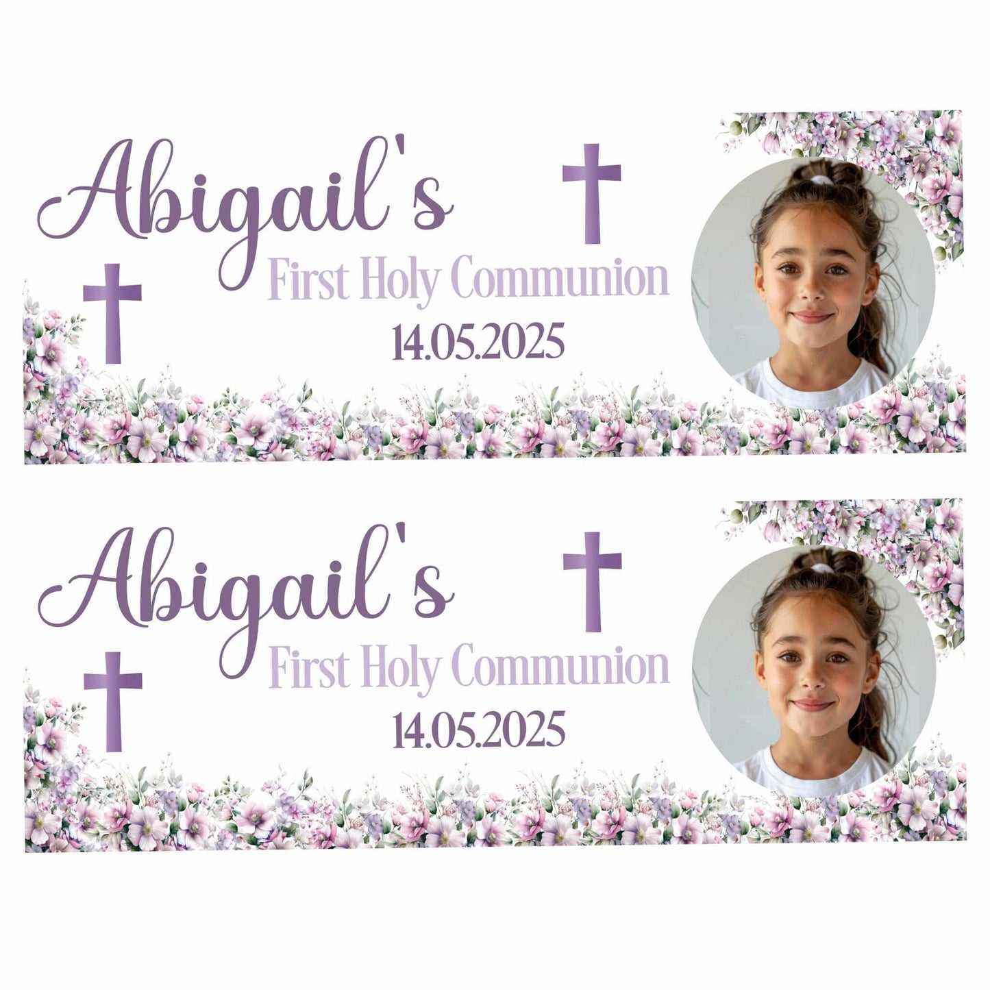First Holy Communion Personalised Party Banners, Lilac Party Decor, Wall Decoration, 1st Communion or Confirmation