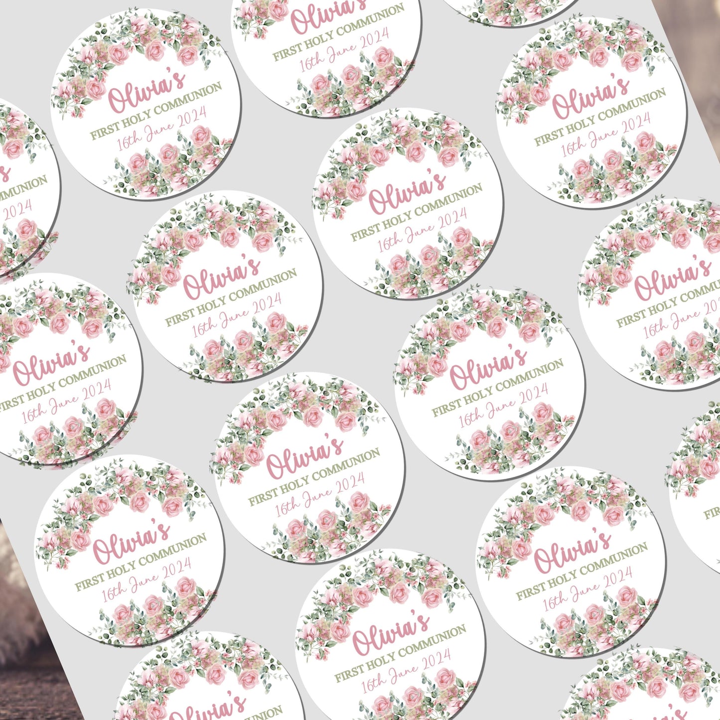 Personalised First Holy Communion Stickers, Party Bag Stickers, Sweet Cone Bags