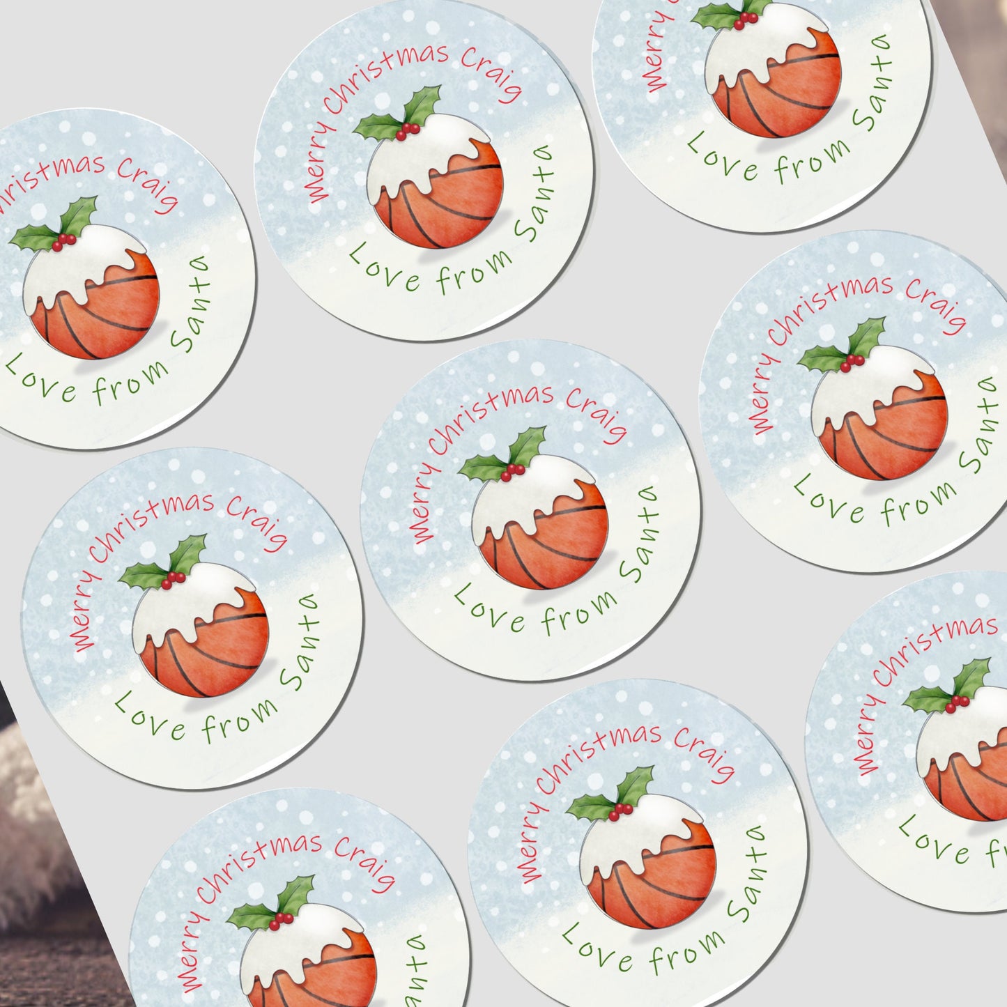 Personalised Christmas Basket ball sticker, Gift Tags, Gift Wrap Present Stickers