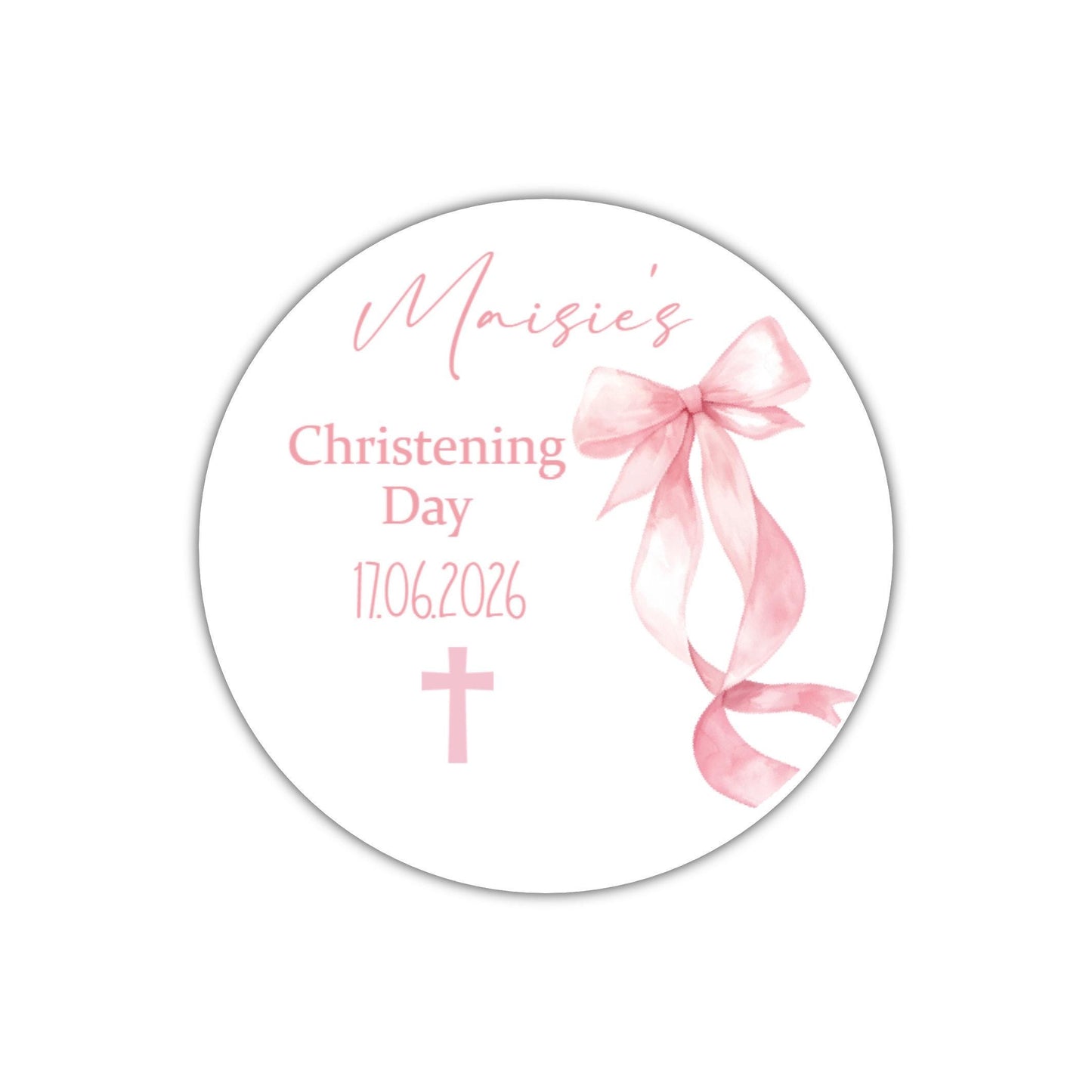 Personalized Christening Stickers, Pink Bow Party Favors Baptism Stickers