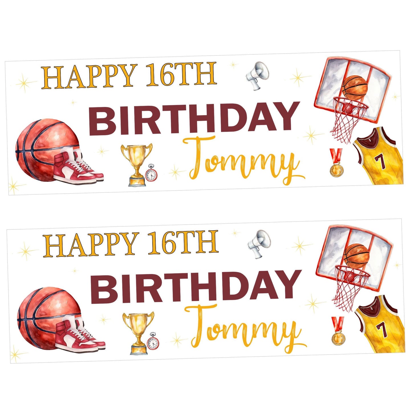 Personalised Happy Birthday Party Banner, Party Decor, Add Name Age, Basketball