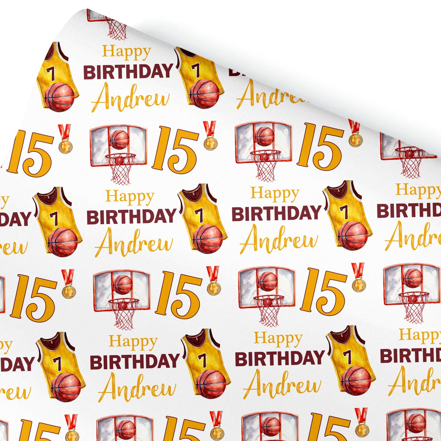 Personalised Basketball Gift Wrapping Paper,  Custom Name Age, Sports Themed Wrapping for Hoops Fans & Players