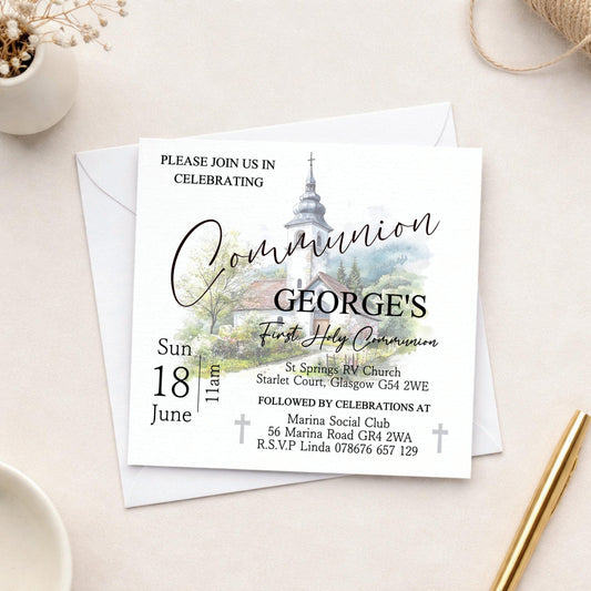 Printed Personalised First Holy Communion Invitations, Baptism or Confirmation Party
