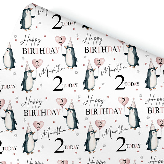 Personalised Wrapping Paper for Adults Children Penguin gift wrap