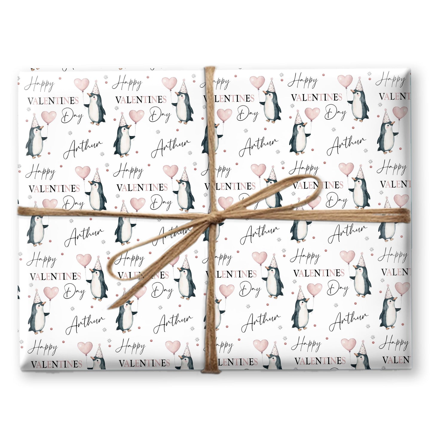 Personalised Valentines Wrapping Paper, Custom Gift Wrap for Kids & Baby Birthday Baby Shower and Kids Gift Wrap Penguin wrapping paper