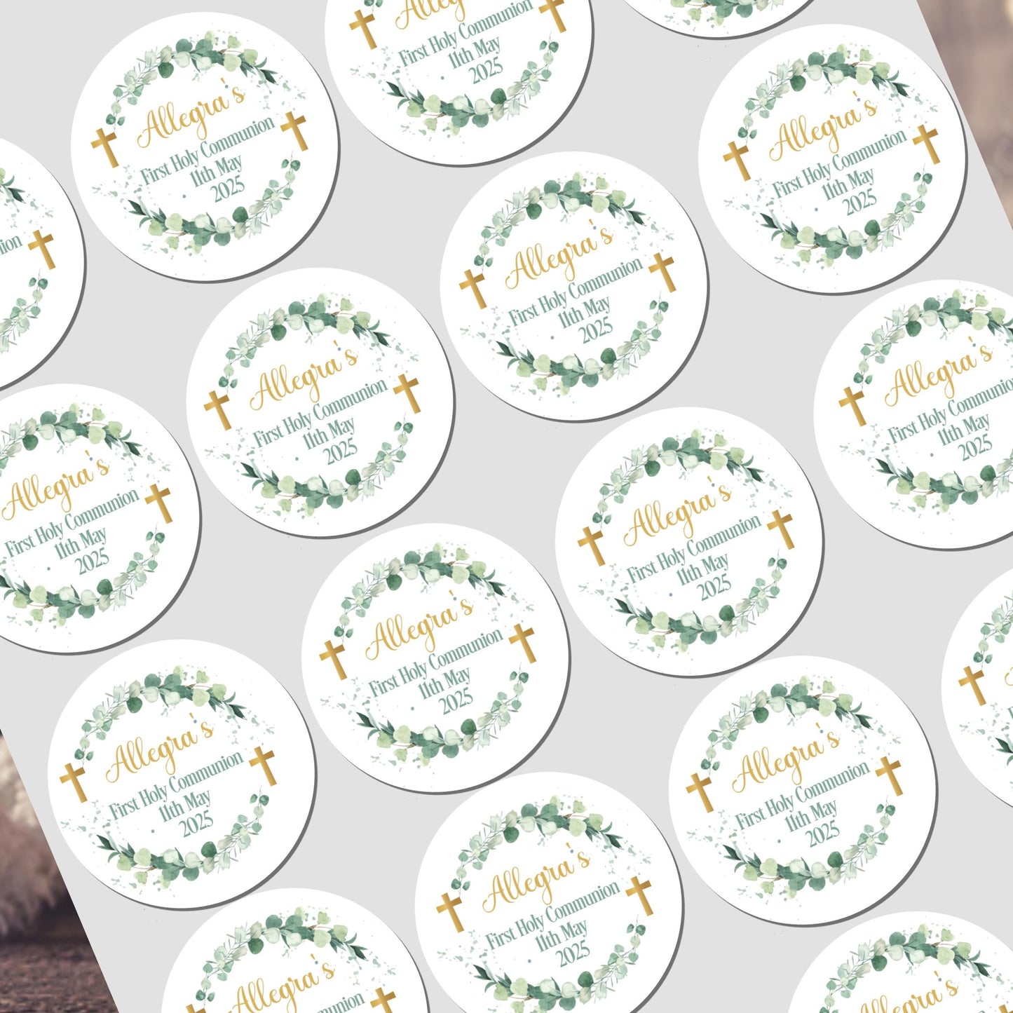 Personalised First Holy Communion Stickers, Party Bag Stickers, Sweet Cone Bags, Christening, Baptism