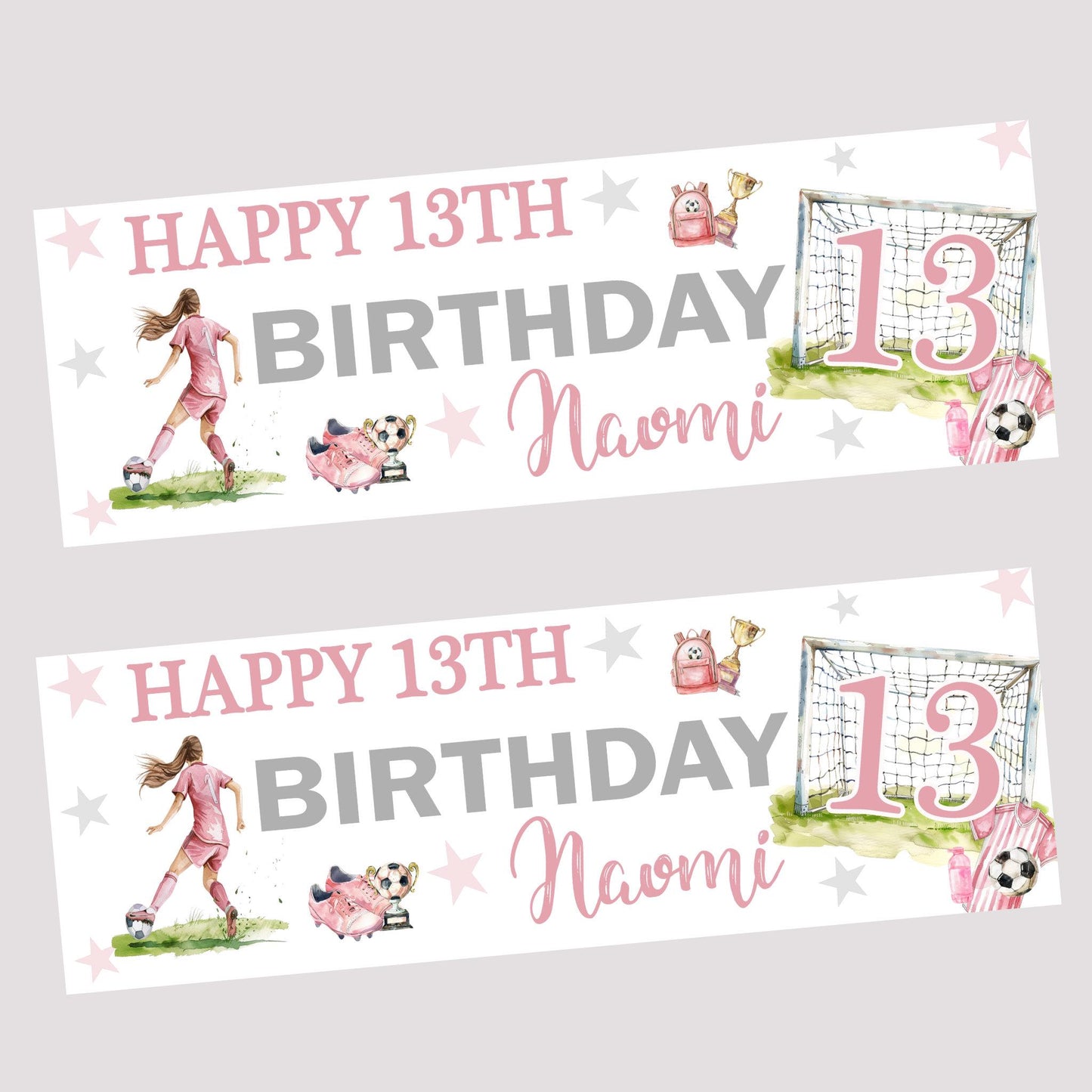 Personalised Happy Birthday Party Banner, Party Decor, Add Name Age, Girls Football