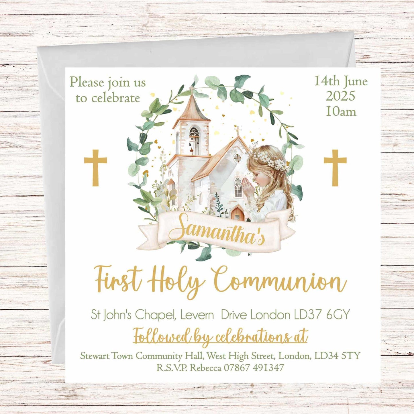 10 Printed Personalised First Holy Communion Invitations, Baptism or Confirmation Party, Girls Pink