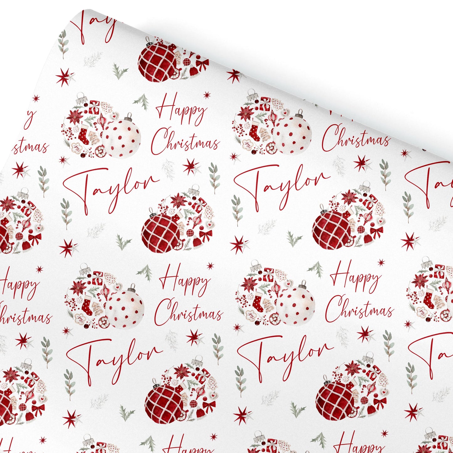Personlaised Wrapping Paper, Personalised Paper For Her, For Him, Novelty Gift Wrap Roll, Christmas Baubles