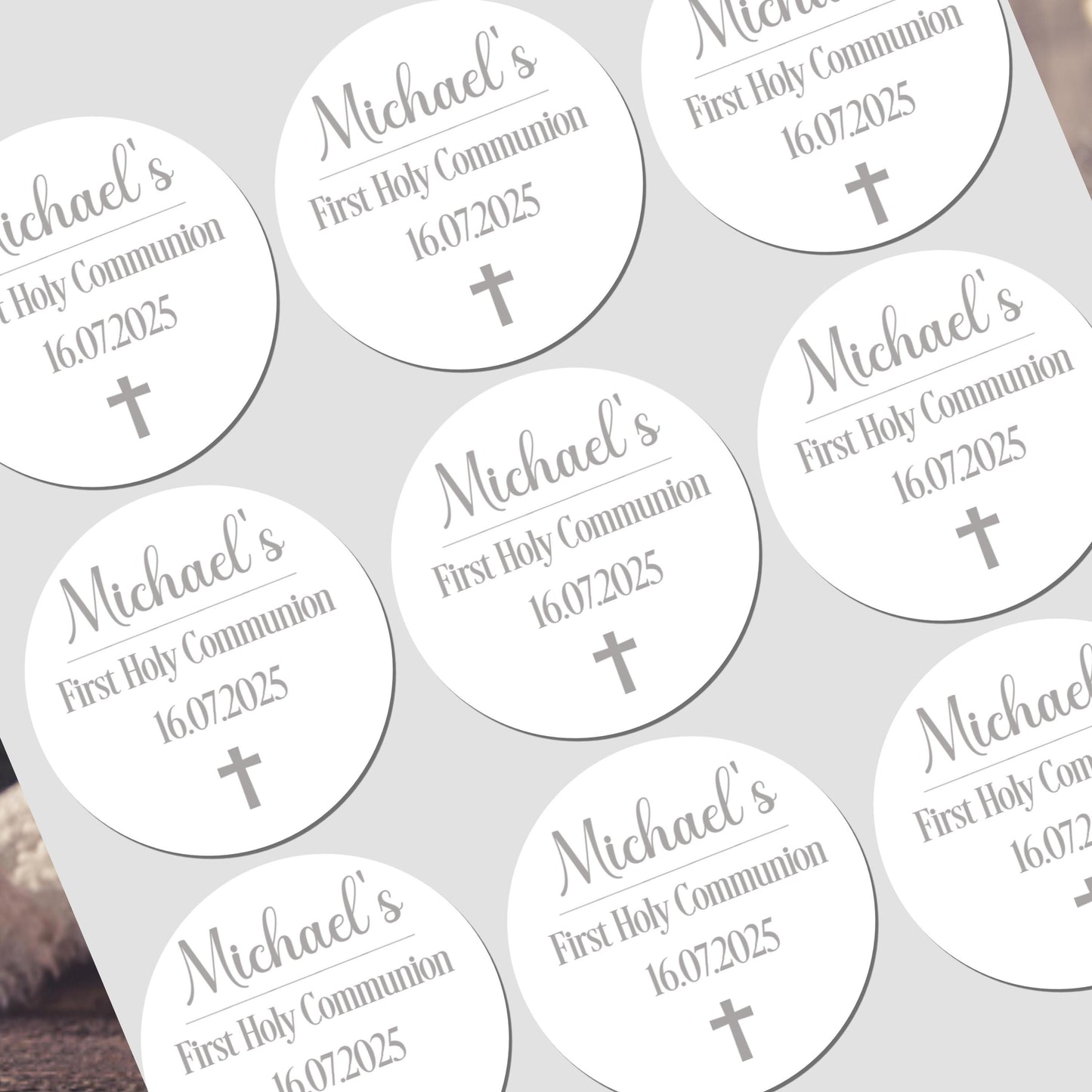 Personalised First Holy Communion Stickers, Party Bag Stickers, Sweet Cone Bags