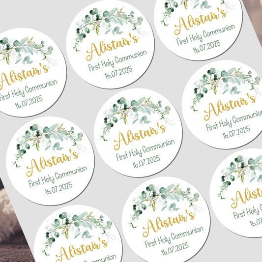 Personalised First Holy Communion Stickers, Party Bag Stickers, Sweet Cone Bags, Christening, Baptism Party Favours