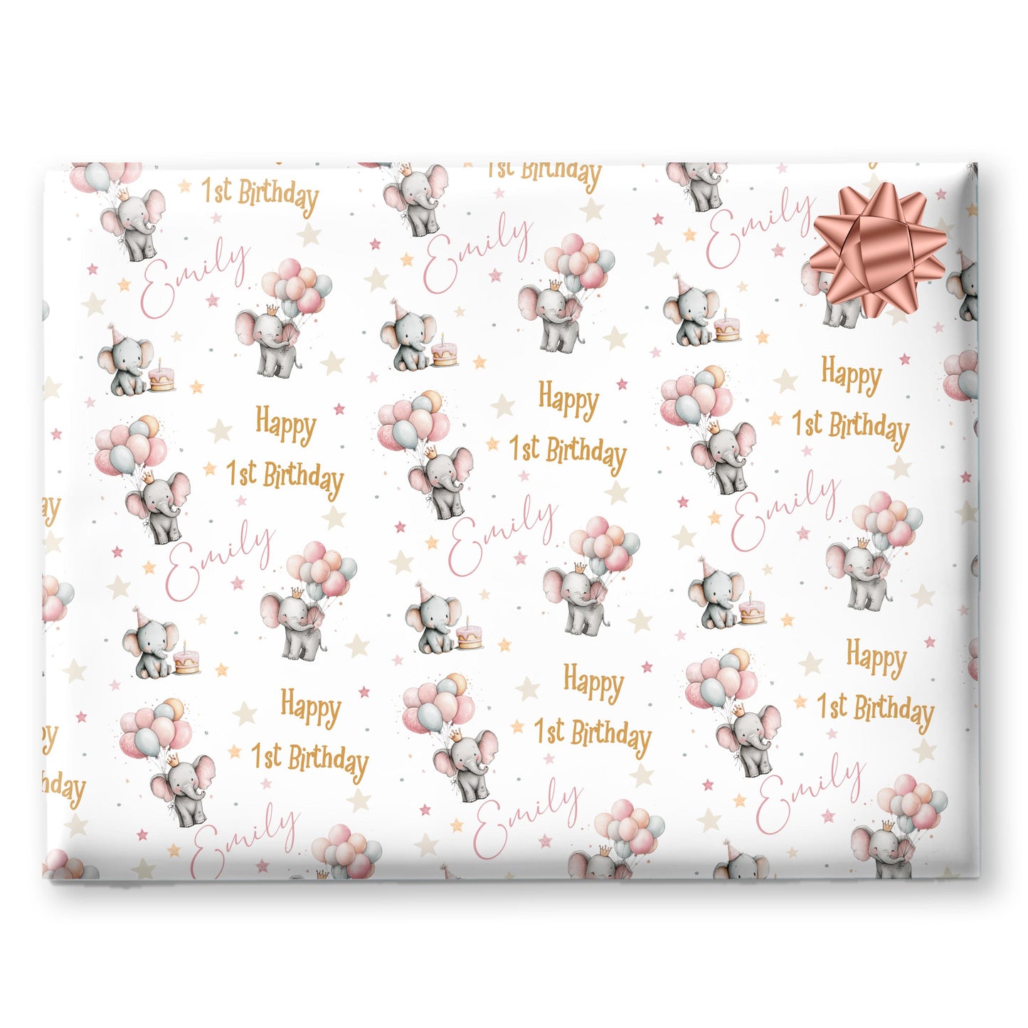 Personalised Elephant Wrapping Paper, Custom Gift Wrap for Kids & Baby Birthday Baby Shower and Kids Gift Wrap Cute Animal Gift Wrap