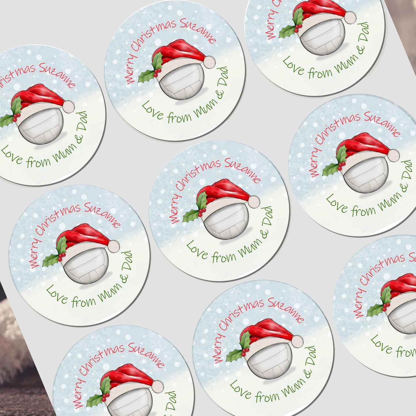 Personalised Christmas Netball sticker, Gift Tags, Gift Wrap Present Stickers