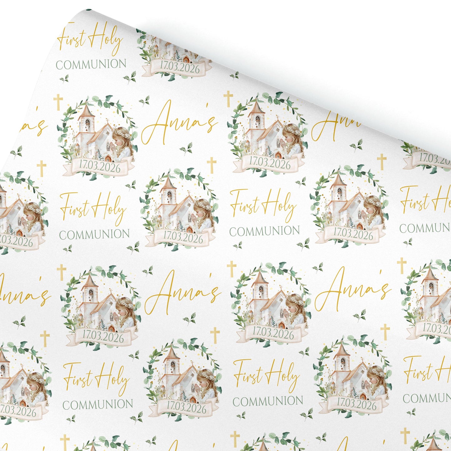 First Holy Communion Wrapping Paper – Personalised with Name & Date
