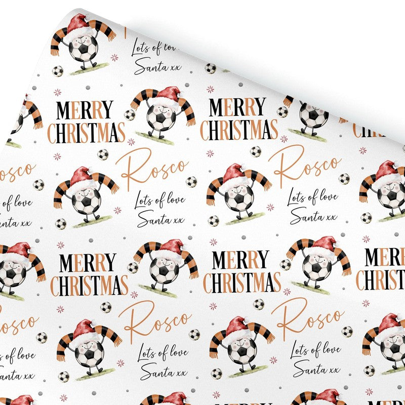 Football Christmas Wrapping Paper, Personalised Xmas Gift Wrap for Football Fans