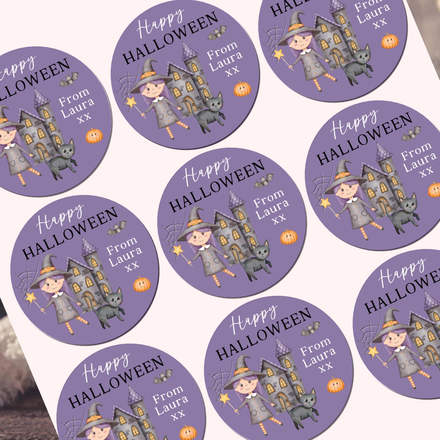 Personalised Halloween Stickers Labels for Treat Bags Trick or Treat Halloween witch stickers