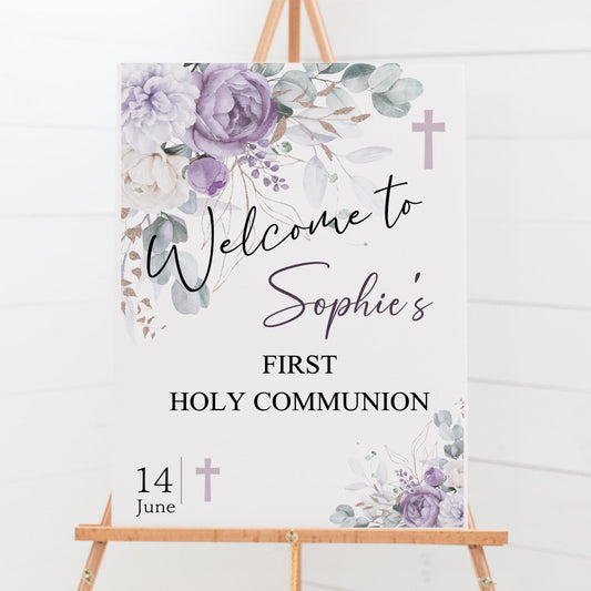 First Holy Communion Welcome Sign Personalised Printed, Custom Baptism & Christening Sign