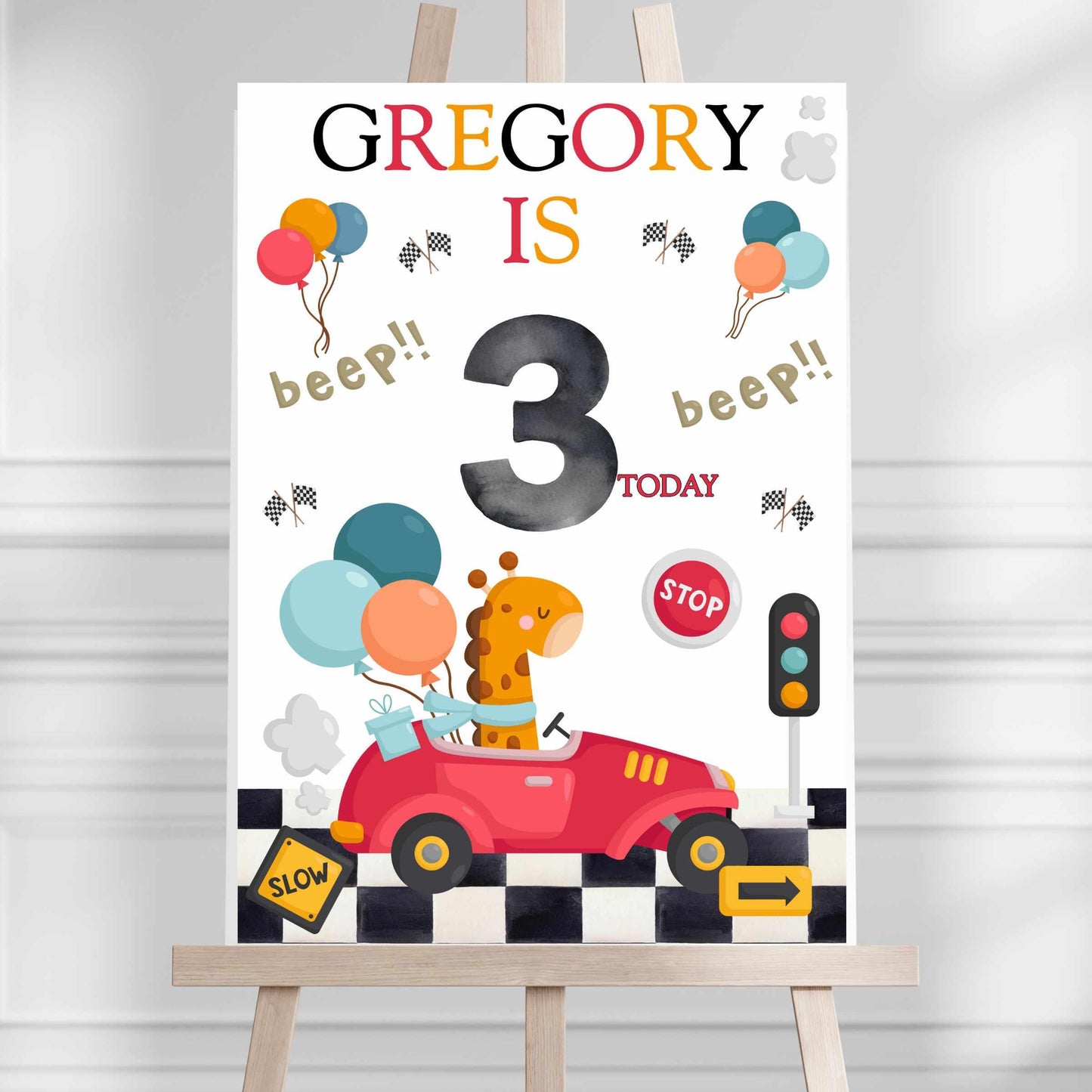 Printed Personalised Birthday Party Welcome Sign, Custom Poster Cars