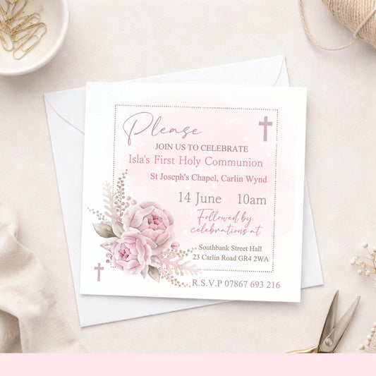 Printed Personalised First Holy Communion Invitations, Baptism or Confirmation Party