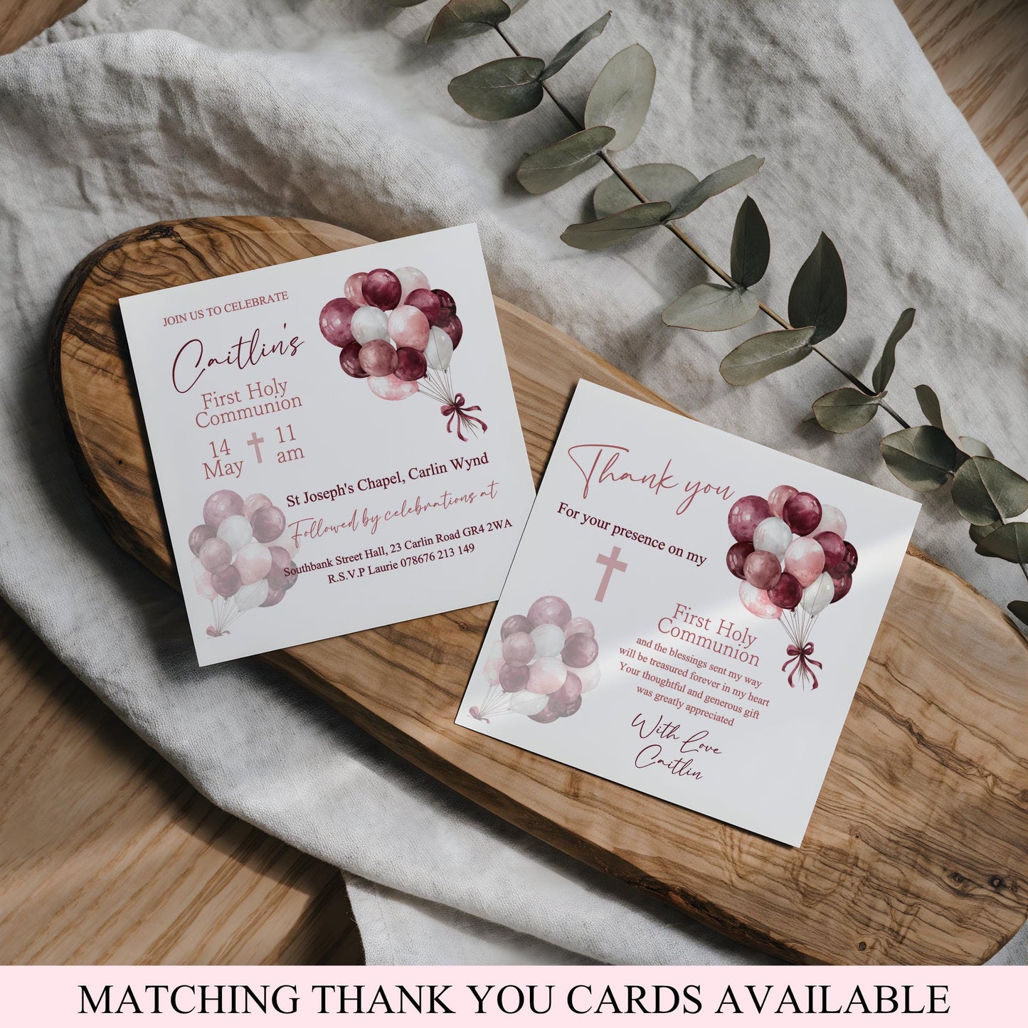 Printed Personalised First Holy Communion Invitations, Baptism or Confirmation Party