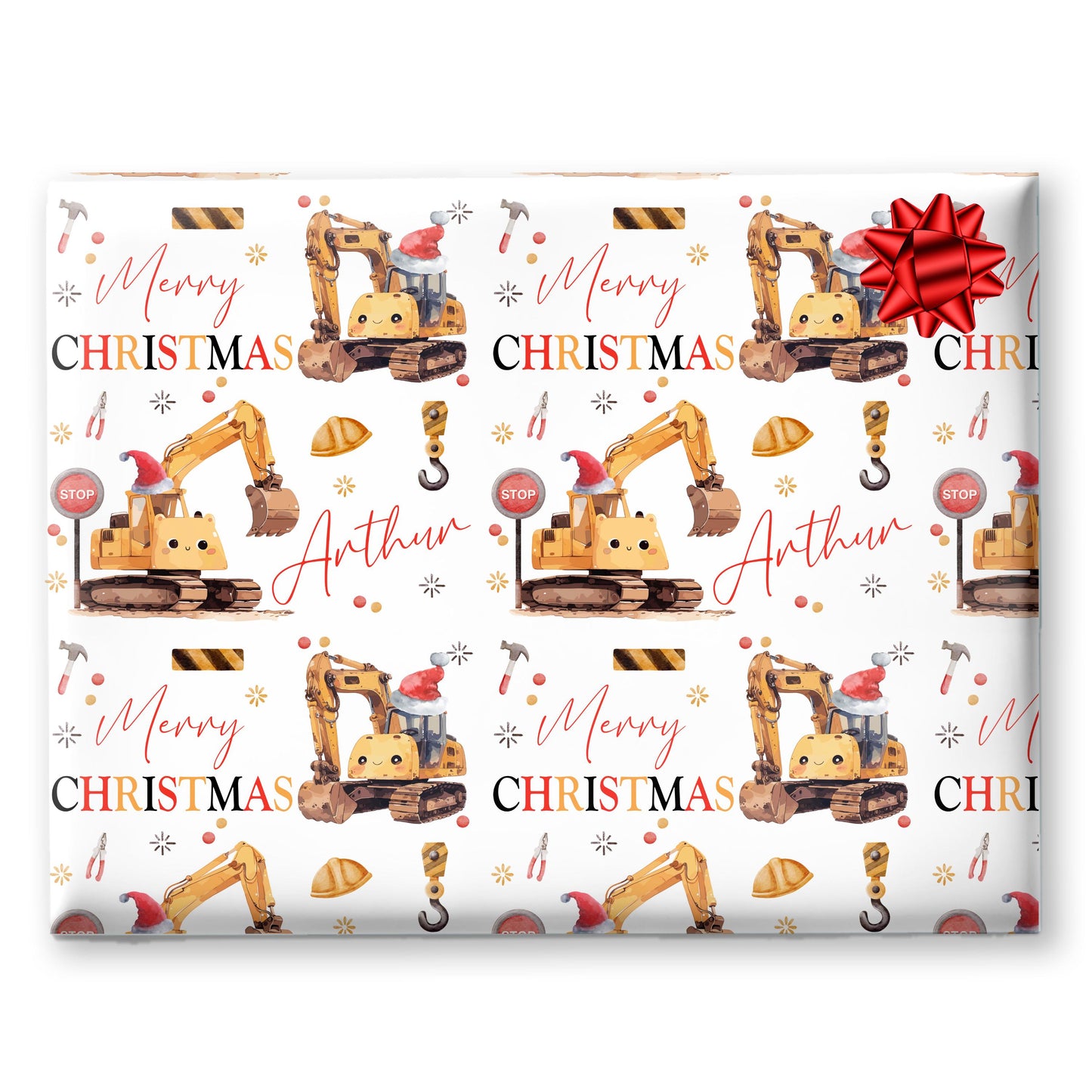 Childrens Tractor Christmas Wrapping Paper, Cute Diggers, Personalised Boys Paper