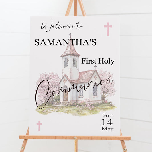 Personalised First Holy Communion Welcome Sign, Custom Baptism & Christening Sign