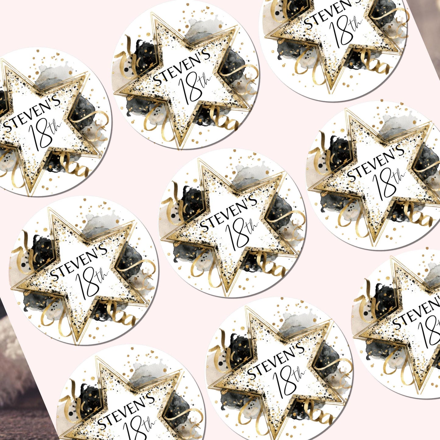 Personalised Birthday Stickers for Favours Party Bags Celebration labels Cake Seals 16th 18th 21st Any Age