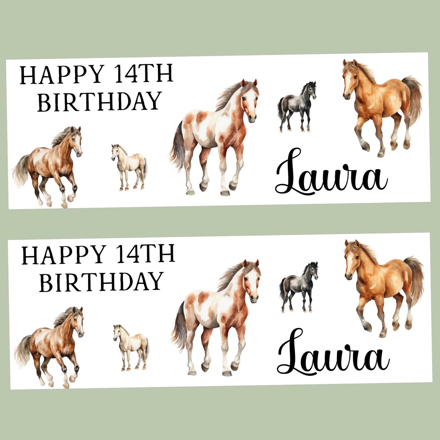 Personalised Happy Birthday Party Banner, Party Decor, Add Name Age, Horses Design