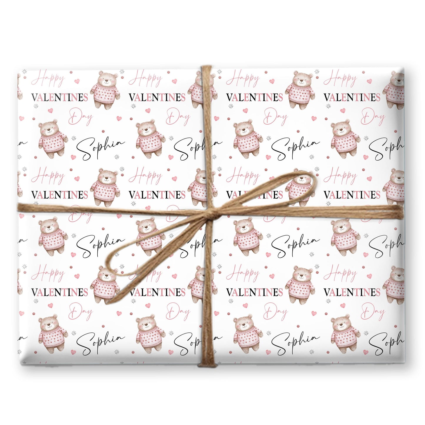 Personalised Valentines Wrapping Paper, Custom Gift Wrap for Kids, Birthday paper, Teddy bear gift wrap. Woodland animal wrapping paper