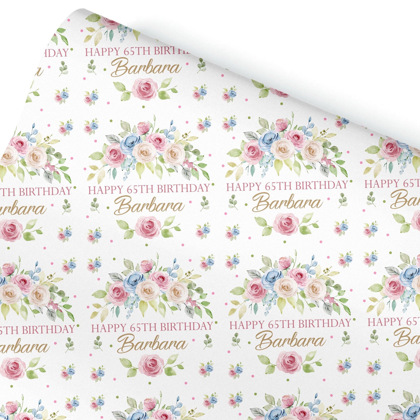 Personalised Floral Gift Wrapping Paper – Custom Name & Age Elegant Flower Design for Gran, Nan, Grandma, Mum