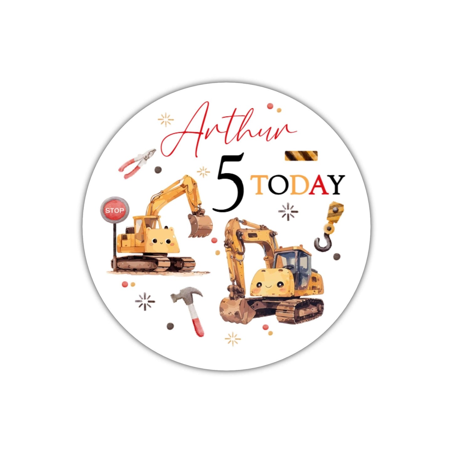 Personalised Digger Construction Party Stickers for Favours Party Bags Boys Girls Trucks Toy Cars