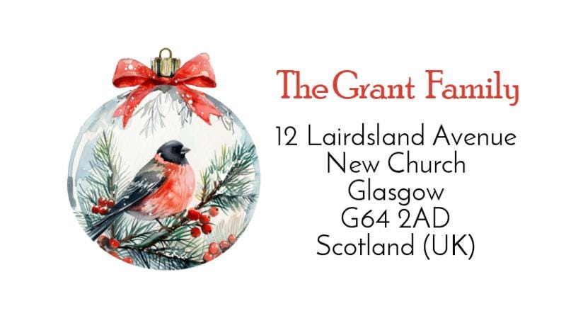 A4 sheet of 24 rectangle personalised christmas address labels  tag stickers new home labels business labels address labels