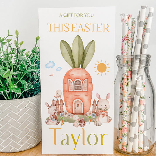 Personalised Easter Gift Card Money Gift Wallet Easter Carrot House Easter Daughter Grandson Niece Nephew Family Easter