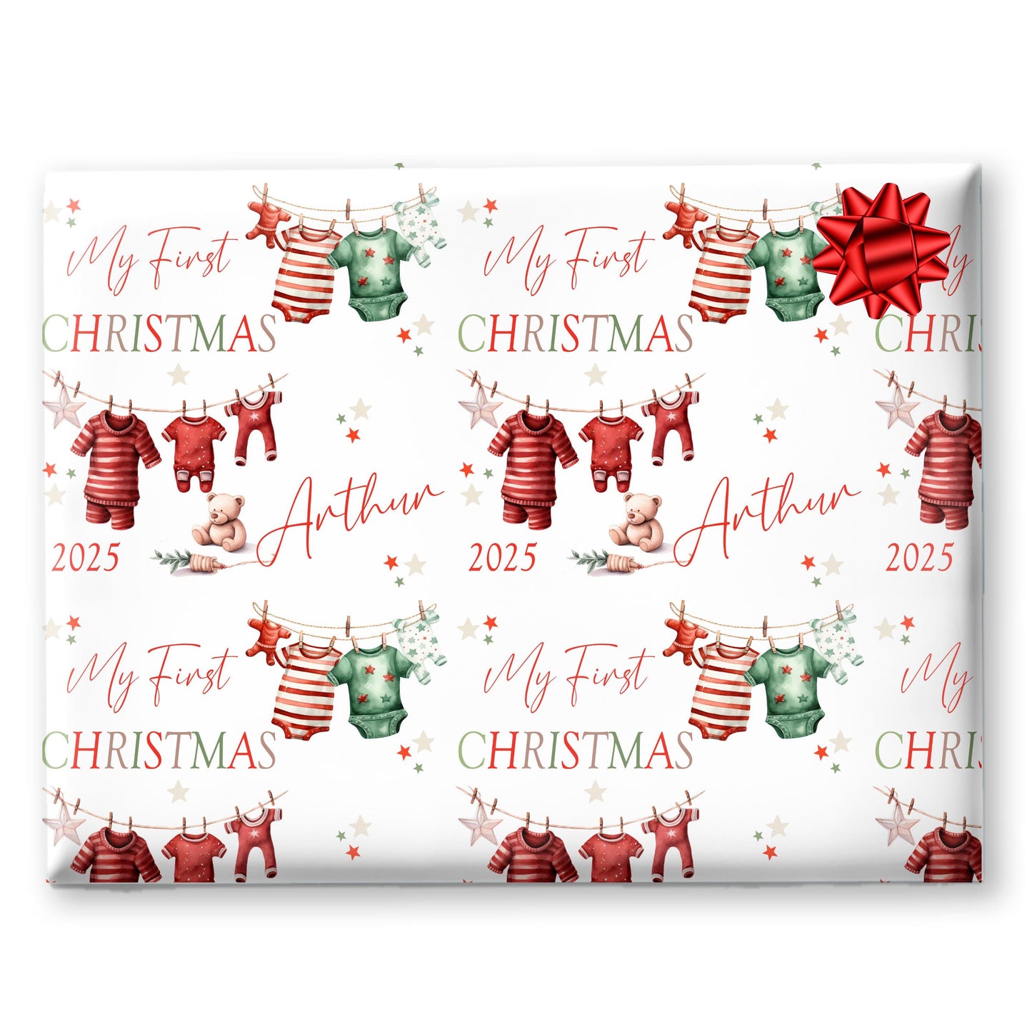 Baby's First Christmas Gift Wrap Wrapping Paper, Baby Gift Ideas Cute Washing Line wrapping paper , Personalised New Baby Christmas