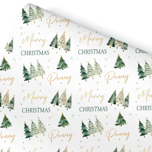 Personalised Wrapping Paper, Christmas Trees, For Her | Personalised Christmas Gift Wrap| Personalised Gift Wrap | For Him