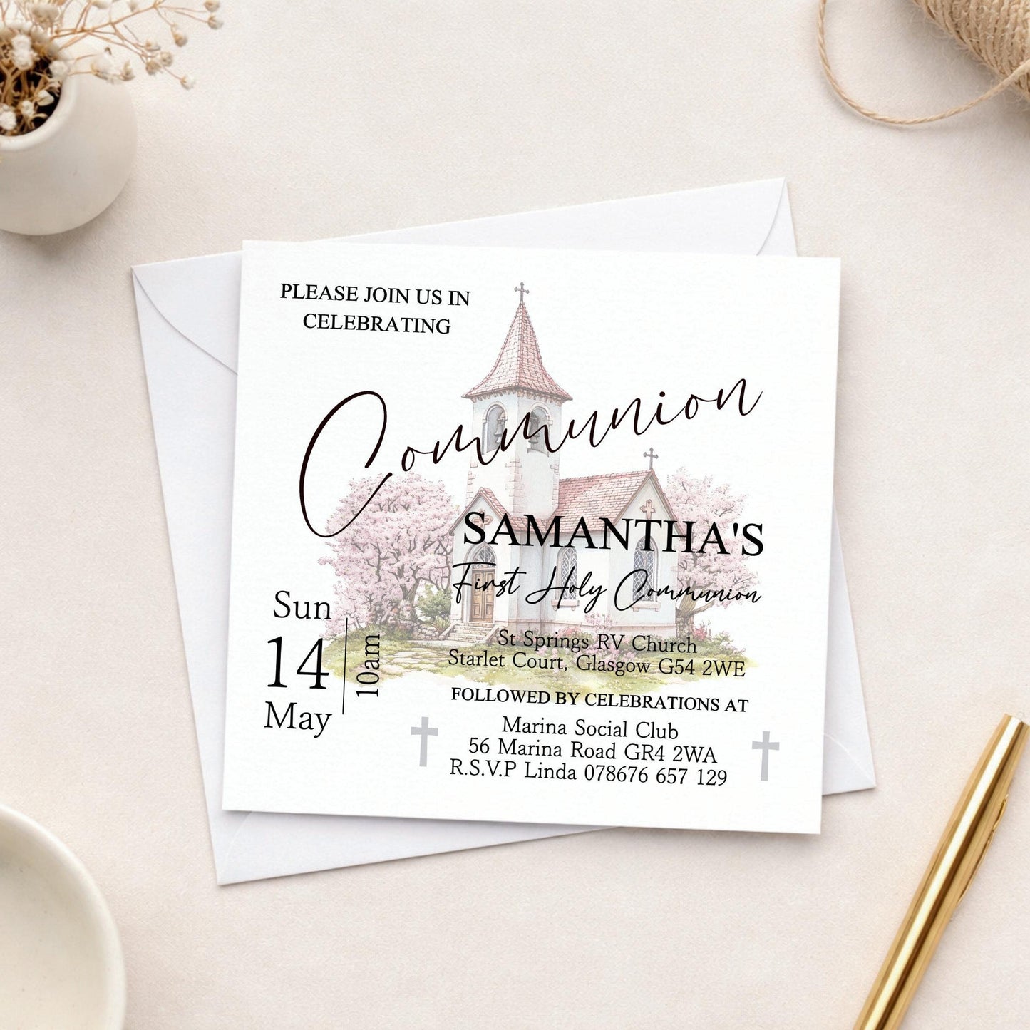 Printed Personalised First Holy Communion Invitations, Baptism or Confirmation Party