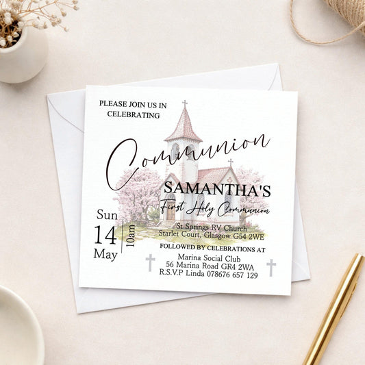Printed Personalised First Holy Communion Invitations, Baptism or Confirmation Party