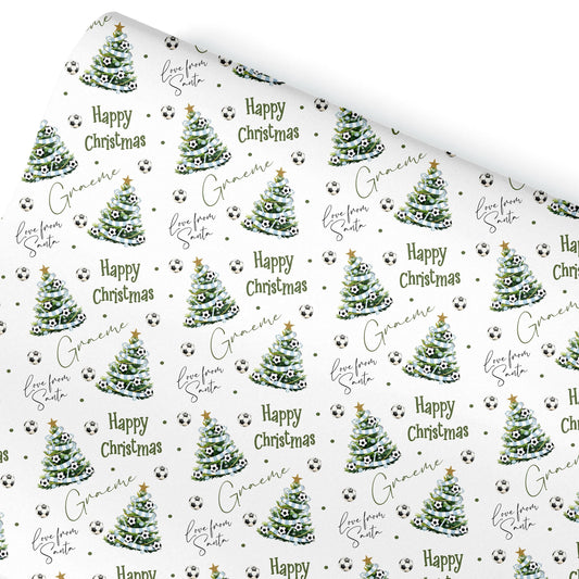Personalised Christmas Gift Wrap – Football Christmas Tree Design, Footie Blue and White Scarf