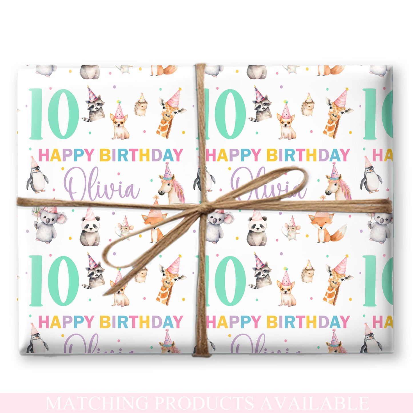 Personalised Gift Wrap | Personalised Birthday Wrapping Paper | Personalised Gift Wrap | Fun Gift Wrap | Cute Party Animals Kids Paper Roll