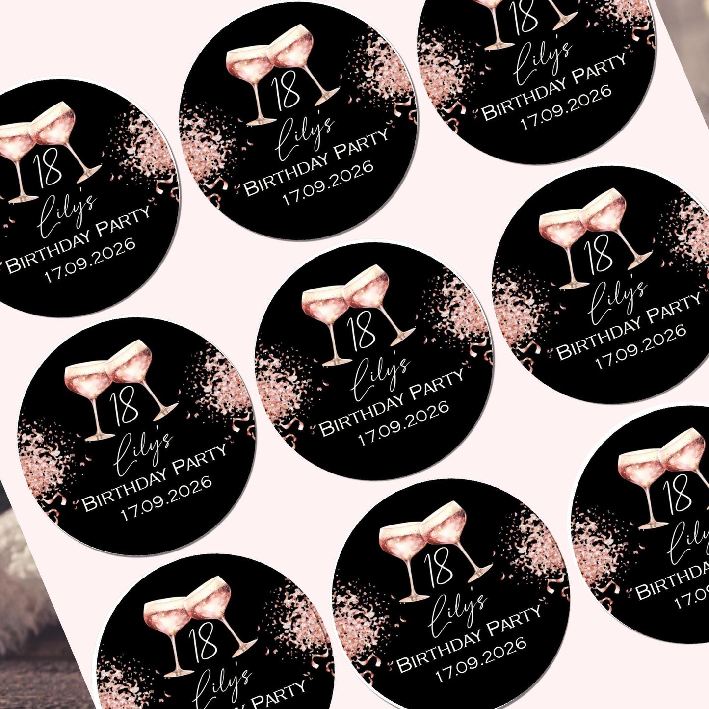 Personalised Birthday Stickers for Favours Party Bags Birthday Cake Seals Birthday Labels Celebration stickers Champagne stickers