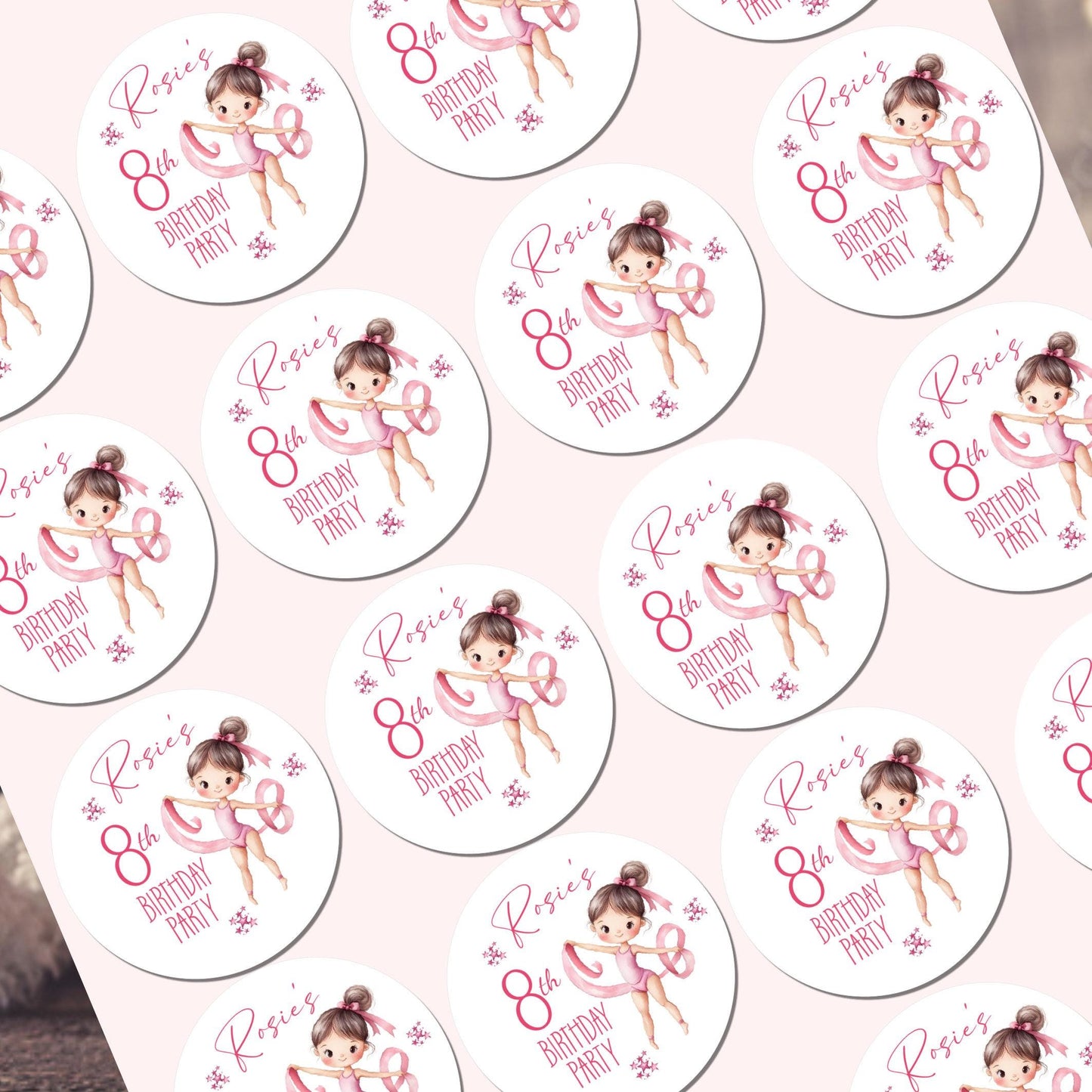 Personalised Birthday Party Stickers Gymnastic girl Dancer Party Favours Party Bags girls party Ballet Stickers Dancing stickers