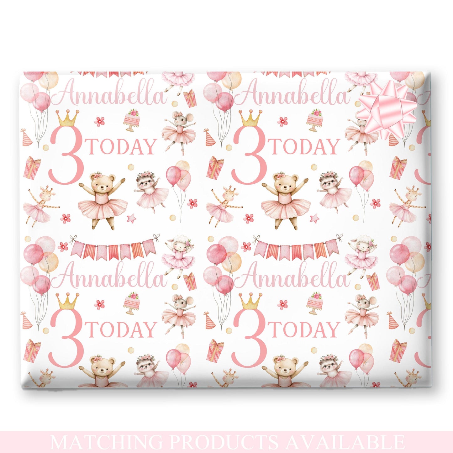 Personalised Animal Ballerina Gift Wrapping Paper – Custom Name & Cute Ballet Animal Design for Kids