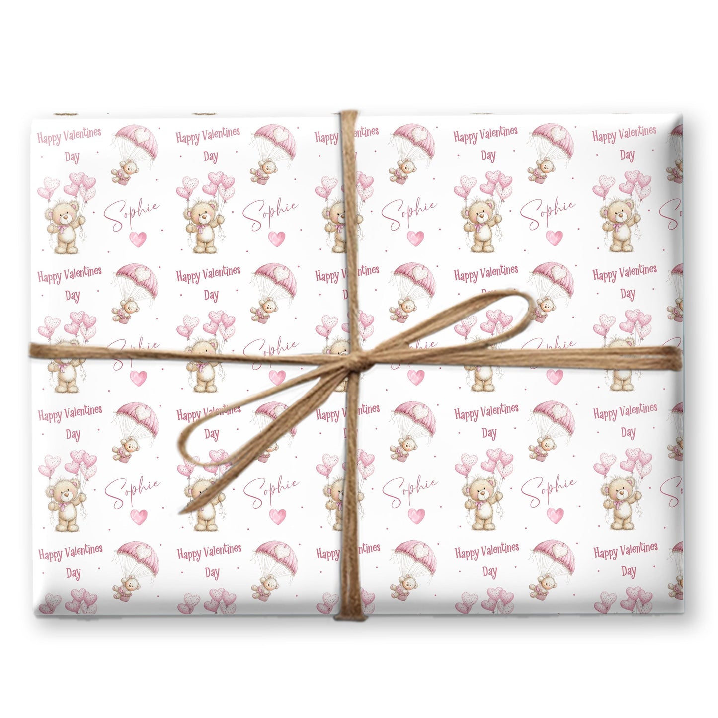 Personalised Teddy bear Valentines Wrapping Paper, Custom Gift Wrap for Kids, Birthday Baby Shower Gift Wrap Christening wrapping paper
