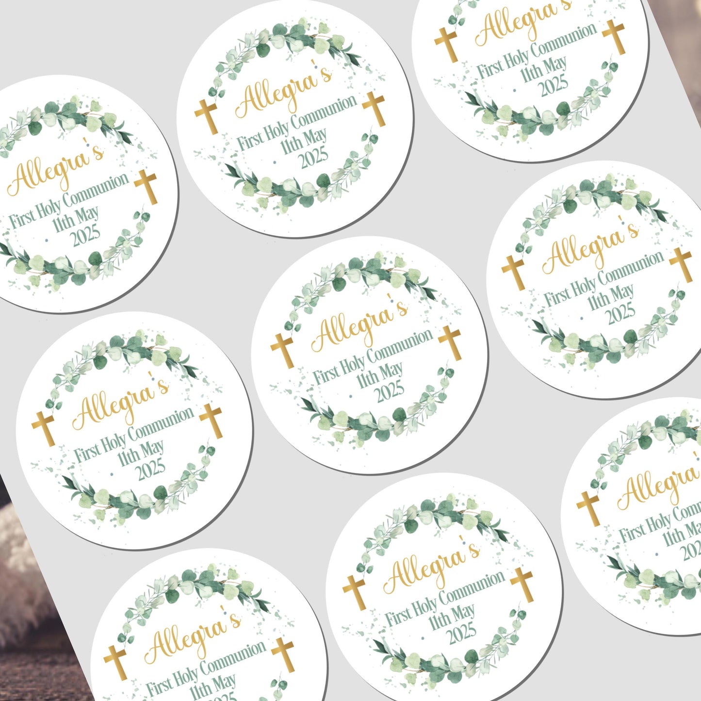 Personalised First Holy Communion Stickers, Party Bag Stickers, Sweet Cone Bags, Christening, Baptism
