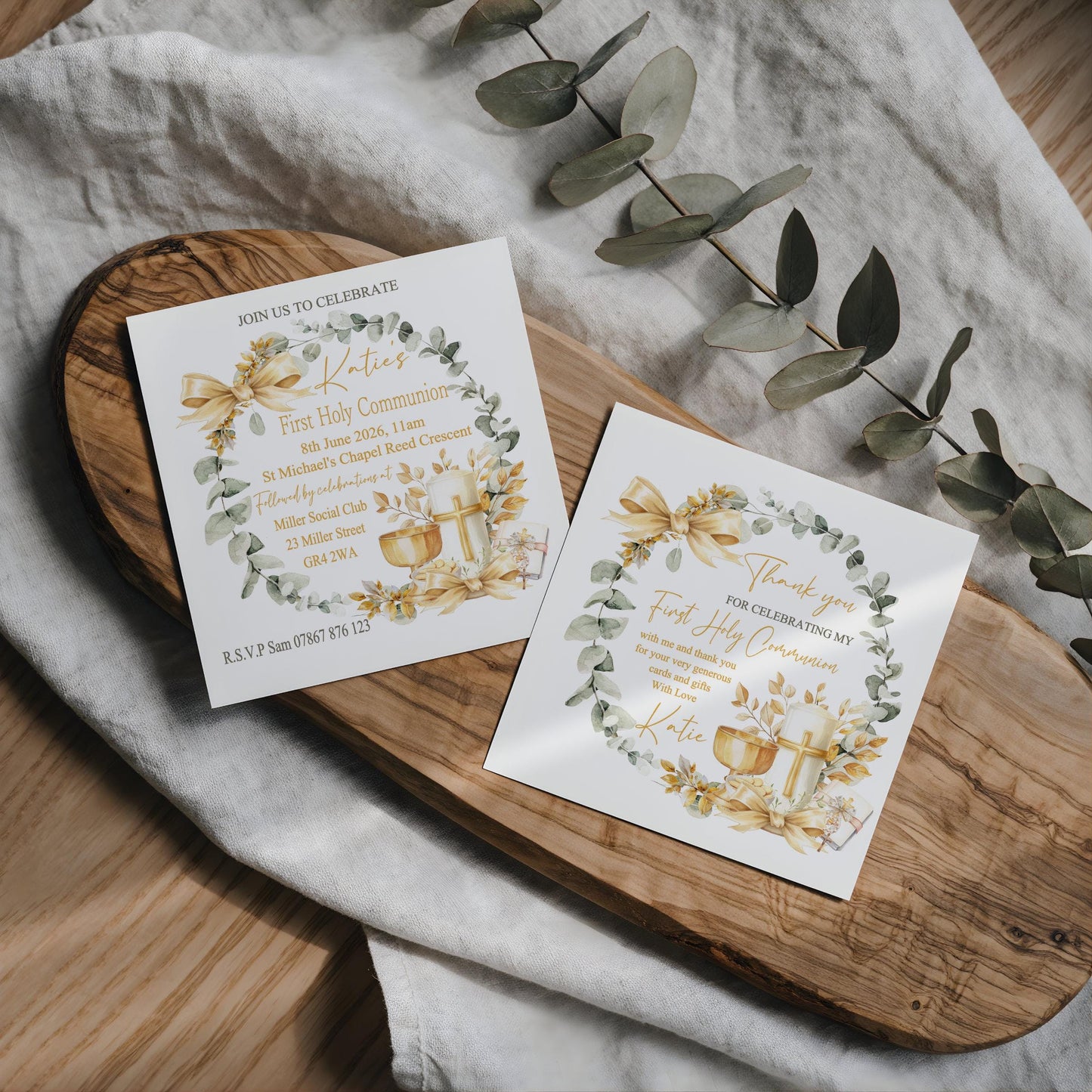 Printed Personalised First Holy Communion Invitations, Baptism or Confirmation Party