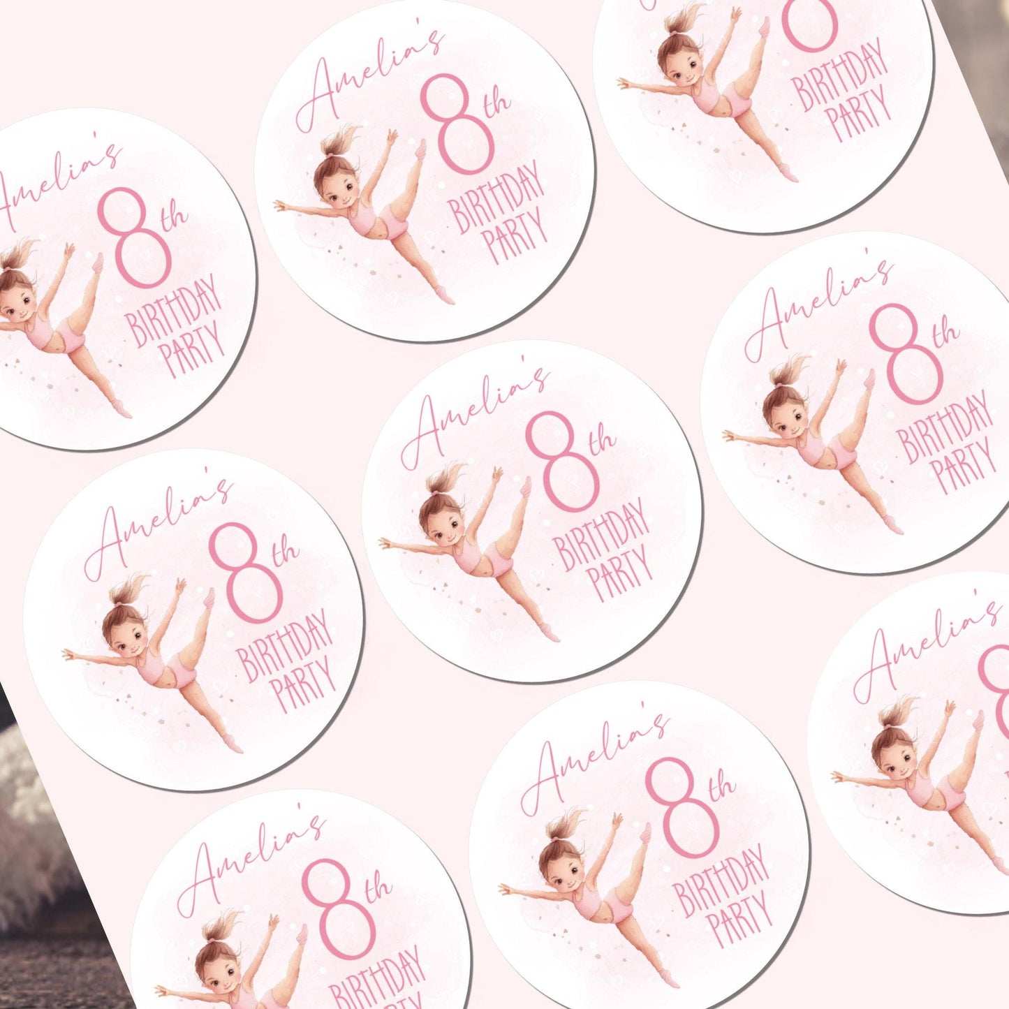 Personalised Birthday Party Stickers Gymnastic girl Dancer Party Favours Party Bags girls party Ballet Stickers Dancing stickers