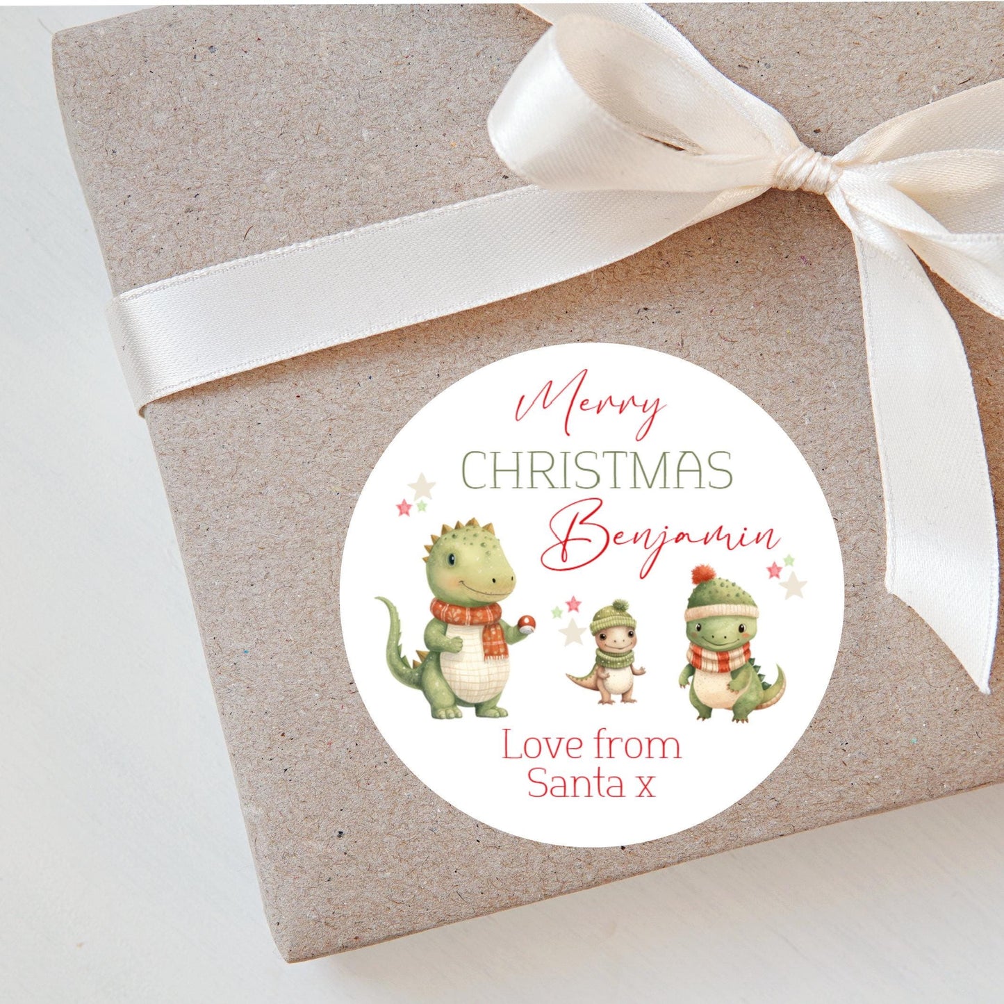 Personalised Christmas Stickers Labels For Wrapping Gifts, Name Tag, Dinosaurs