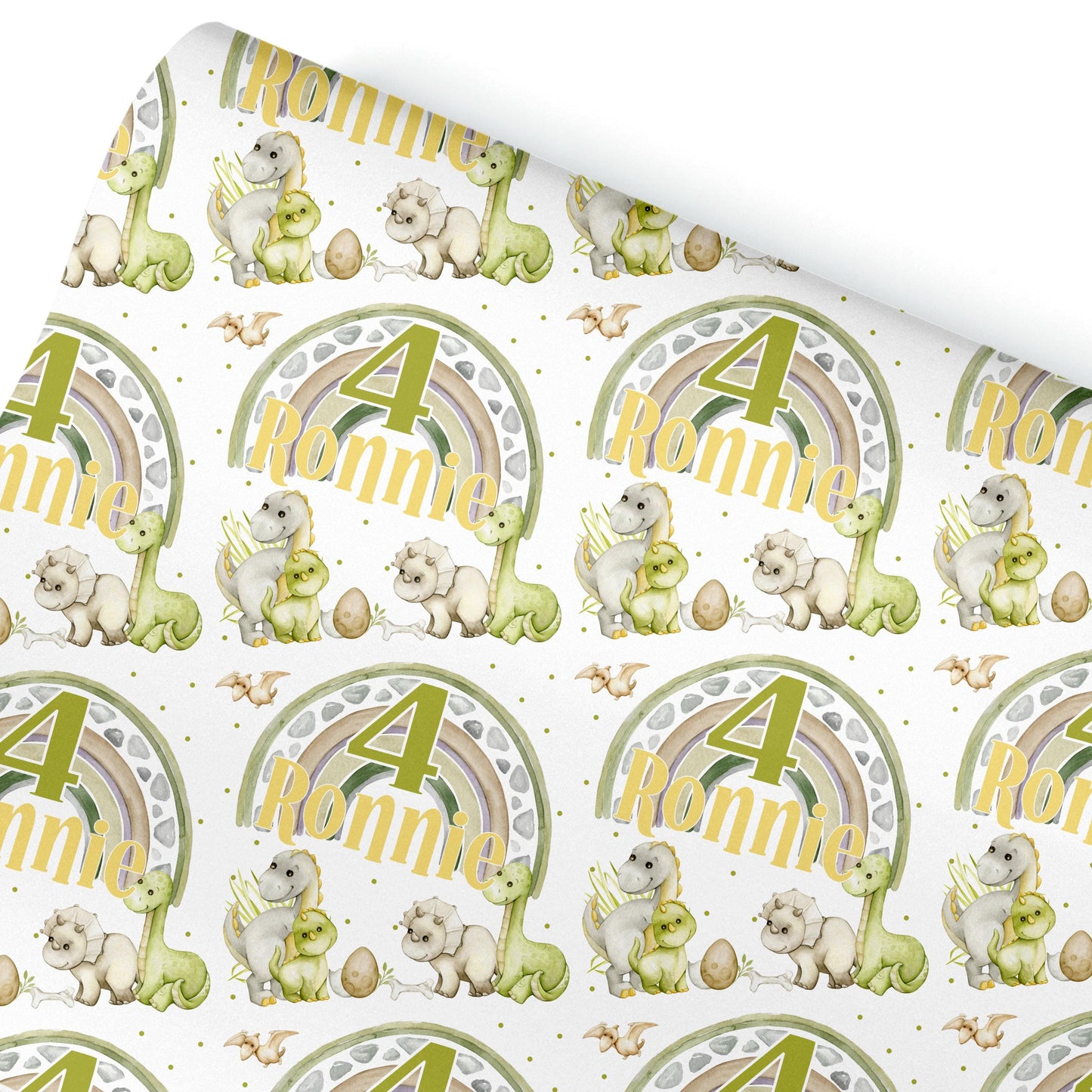 Personalised Kids Dinosaur Gift Wrapping Paper – Custom Name & Cute Children Design for Dino Lovers